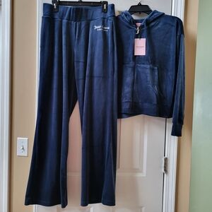 Juicy Couture Velour Blue Regal Tracksuit 2 Pc Set Hoodie & Pants Size M